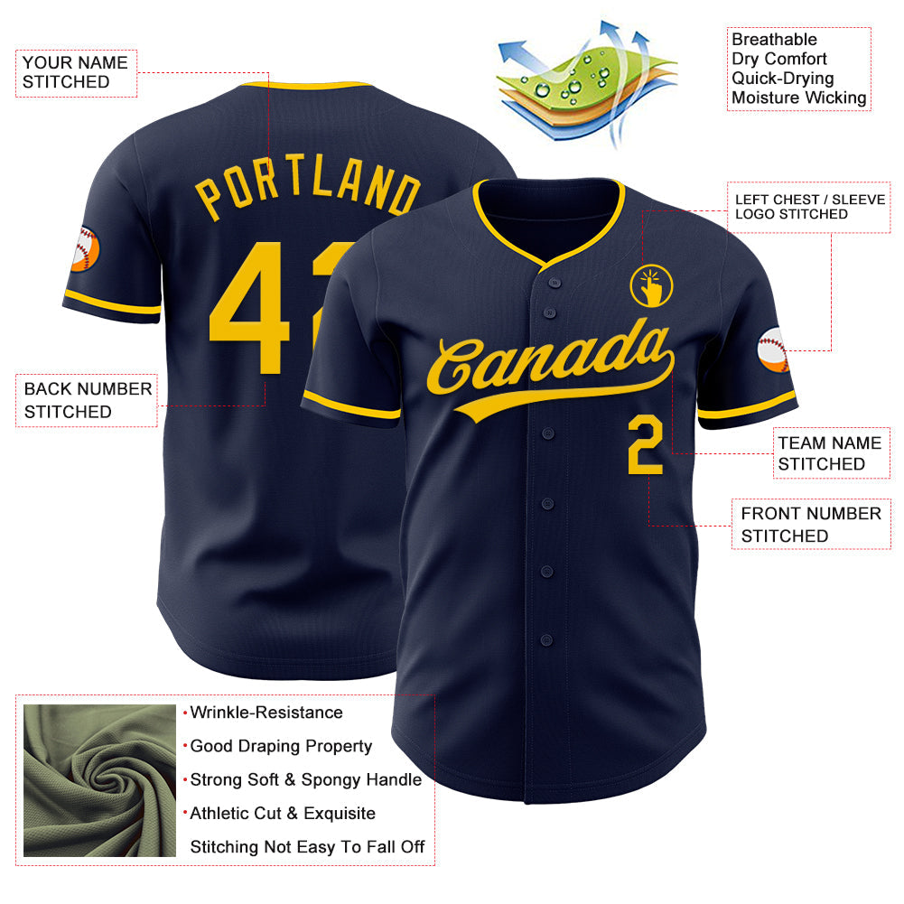 Custom Navy Yellow Authentic Baseball Jersey view 3
