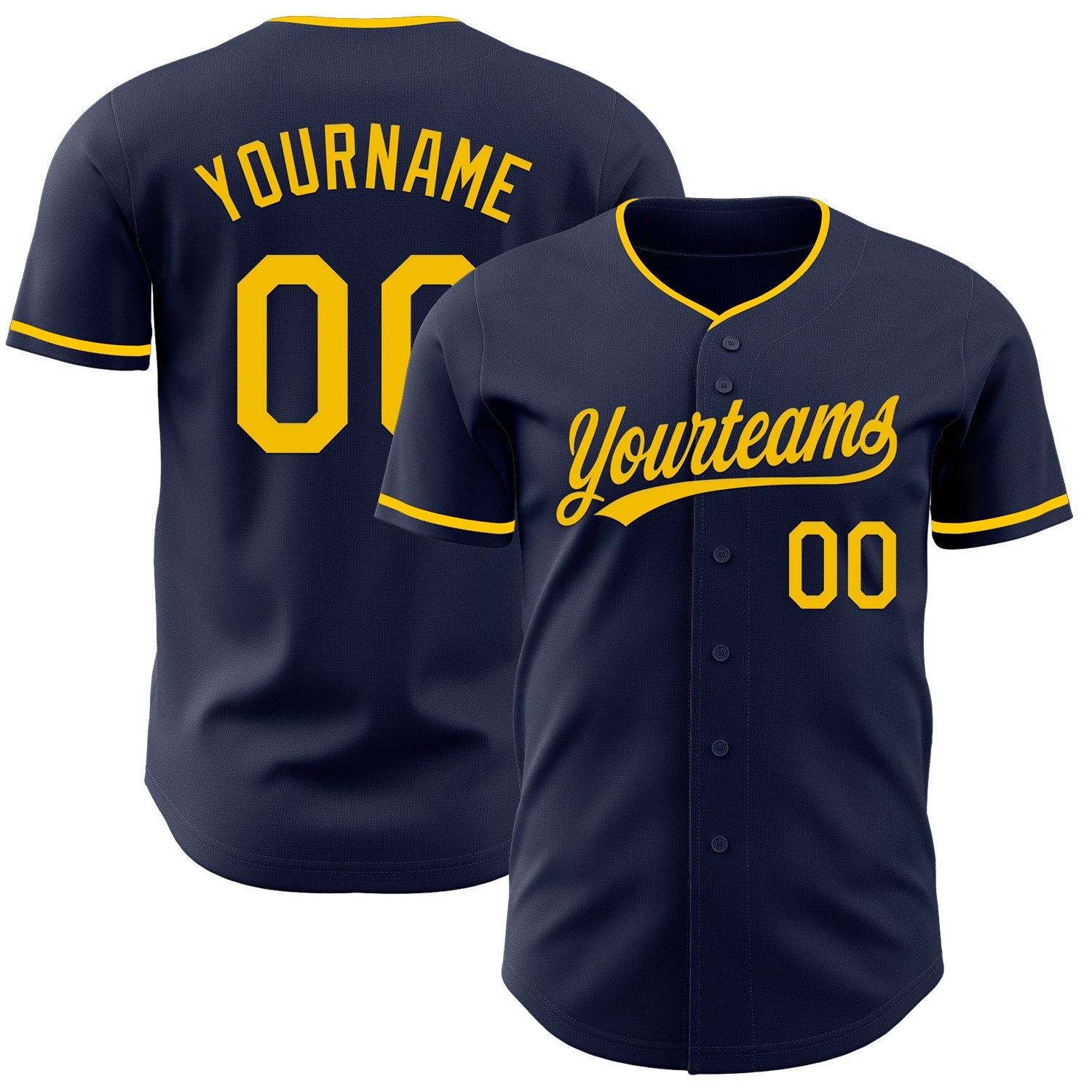 Custom Navy Yellow Authentic Baseball Jersey - Main View