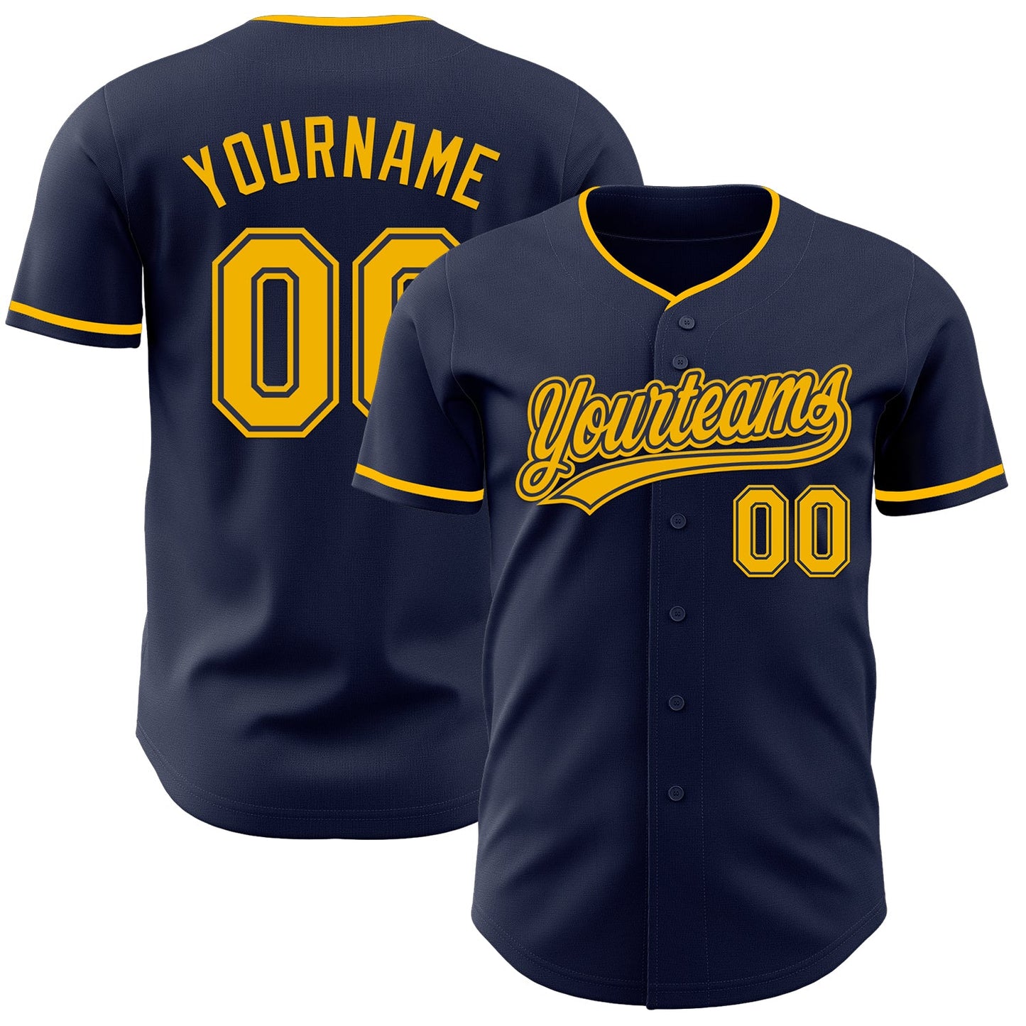 Custom Navy Gold Authentic Baseball Jersey - Main View