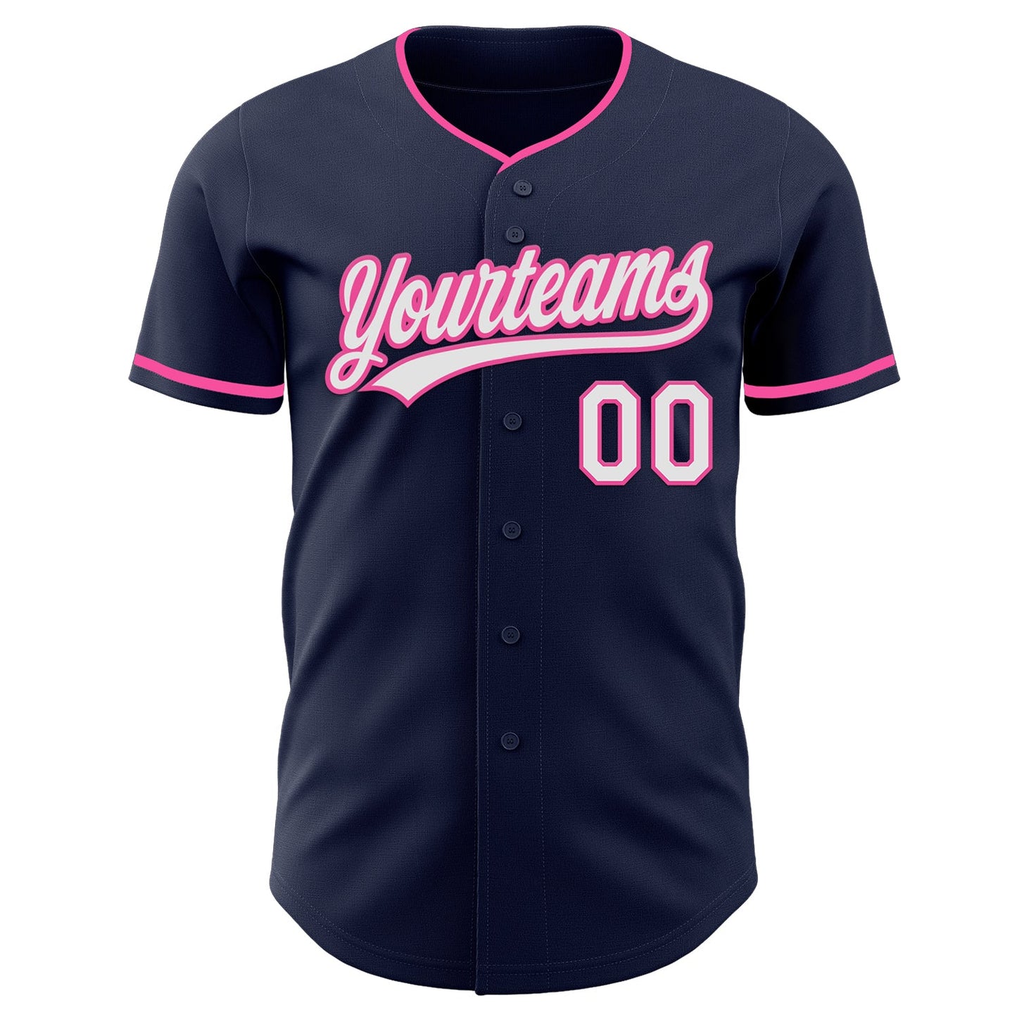 Custom Navy White-Pink Authentic Baseball Jersey view 2