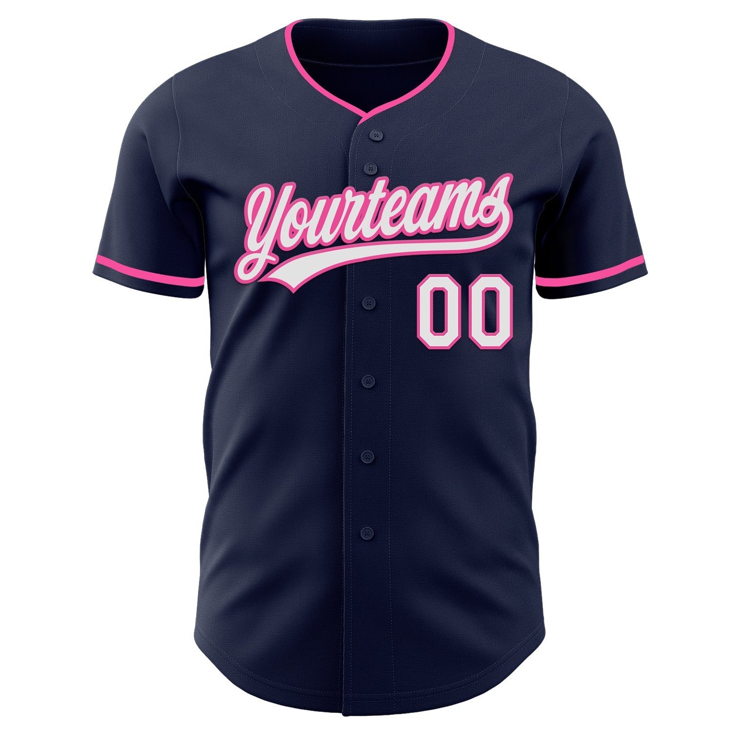 Custom Navy White-Pink Authentic Baseball Jersey view 2