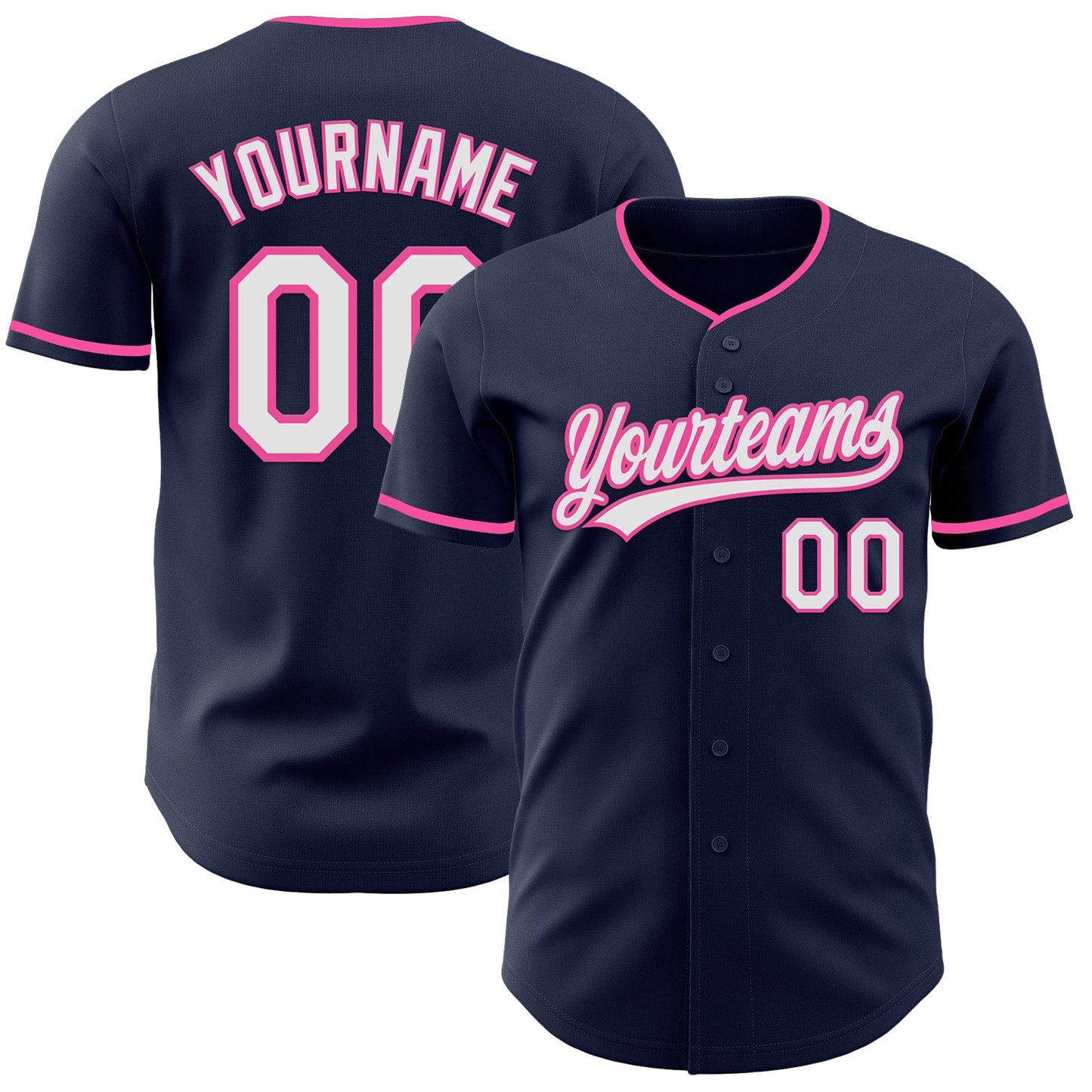 Custom Navy White-Pink Authentic Baseball Jersey - Main View