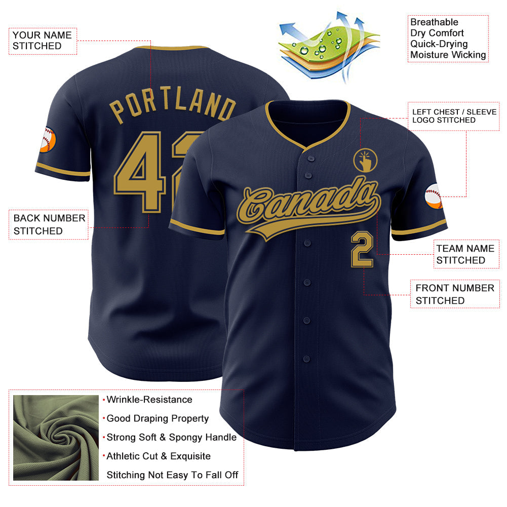 Custom Navy Old Gold Authentic Baseball Jersey view 3