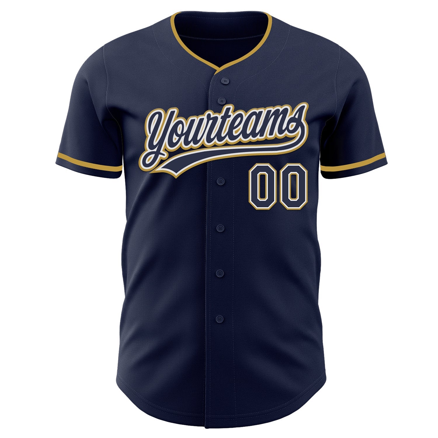 Custom Navy White-Old Gold Authentic Baseball Jersey view 2