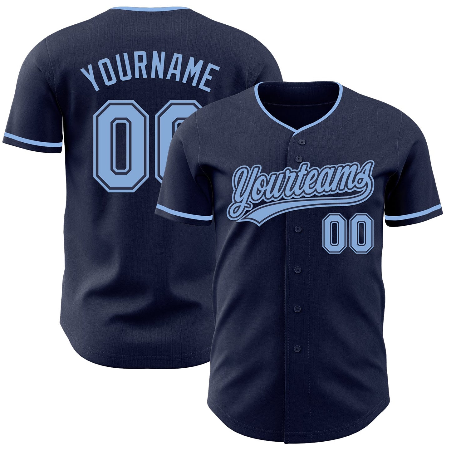 Custom Navy Light Blue Authentic Baseball Jersey - Main View