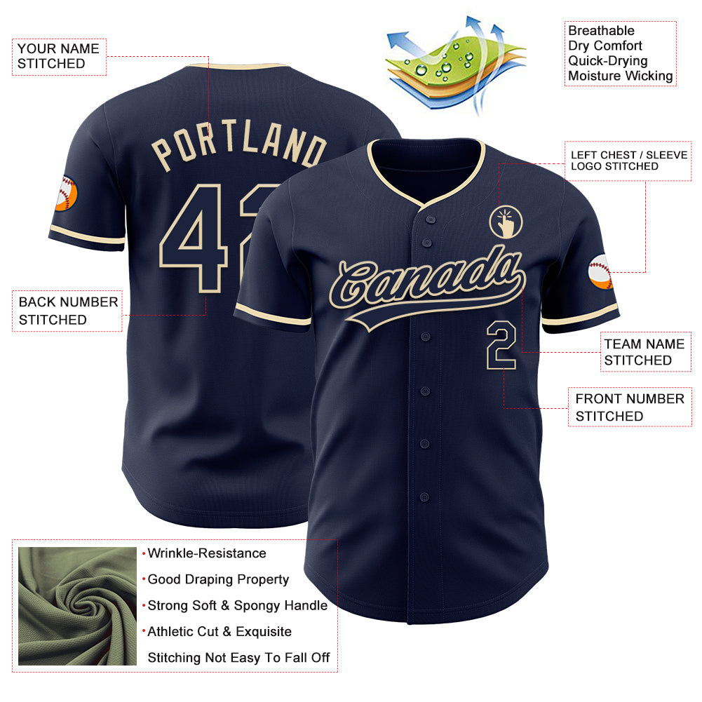 Custom Navy Cream Authentic Baseball Jersey view 3
