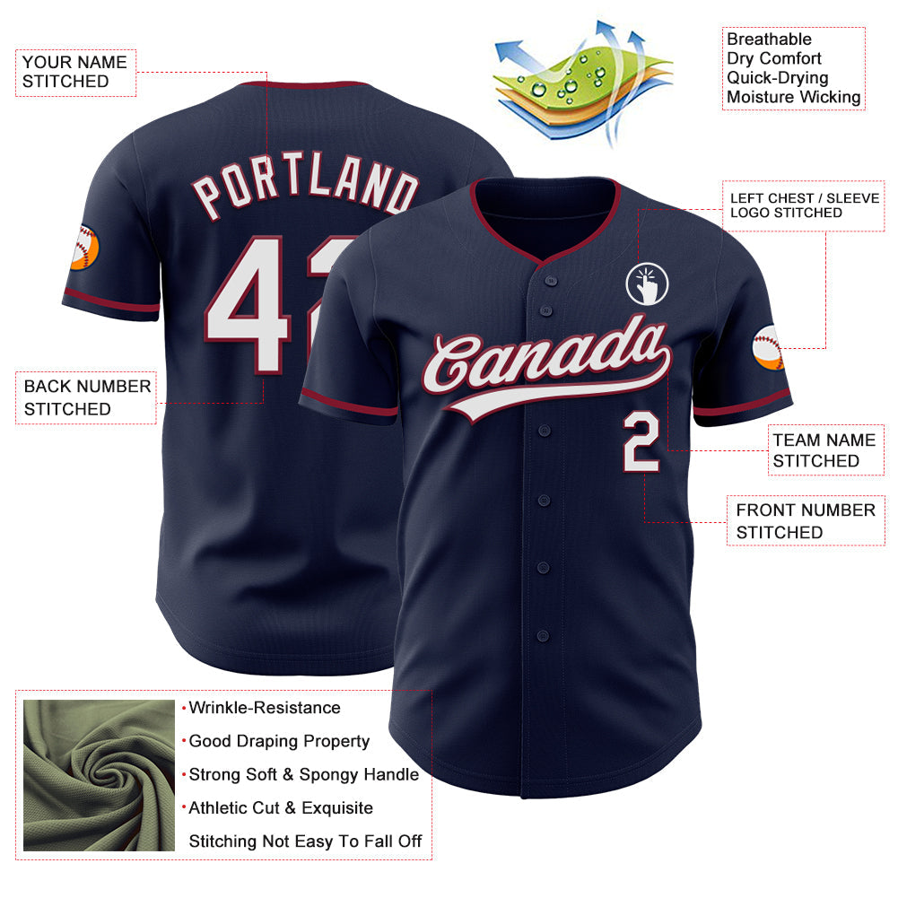Custom Navy White-Crimson Authentic Baseball Jersey view 3