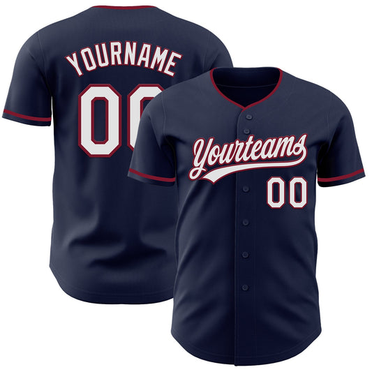 Custom Navy White-Crimson Authentic Baseball Jersey - Main View