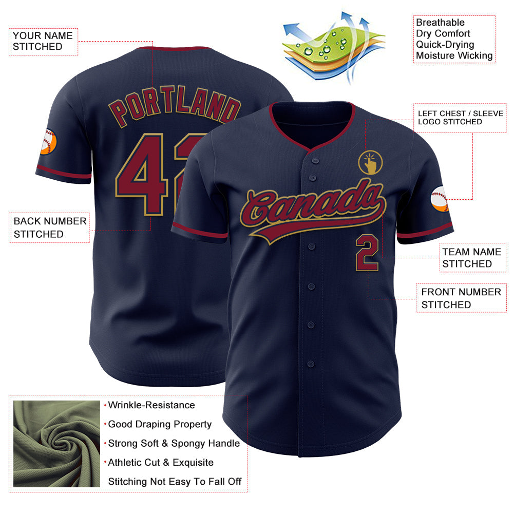 Custom Navy Crimson-Old Gold Authentic Baseball Jersey view 3