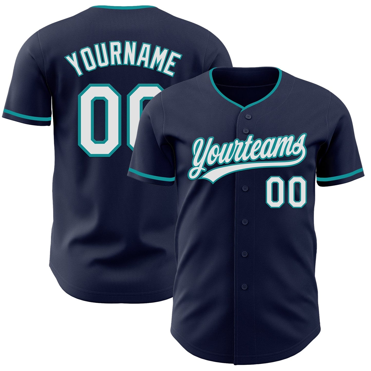 Custom Navy White-Teal Authentic Baseball Jersey - Main View