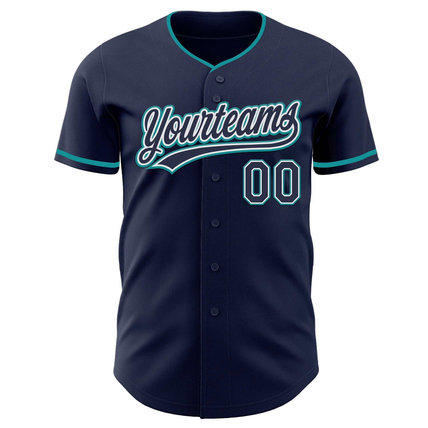 Custom Navy White-Teal Authentic Baseball Jersey view 2