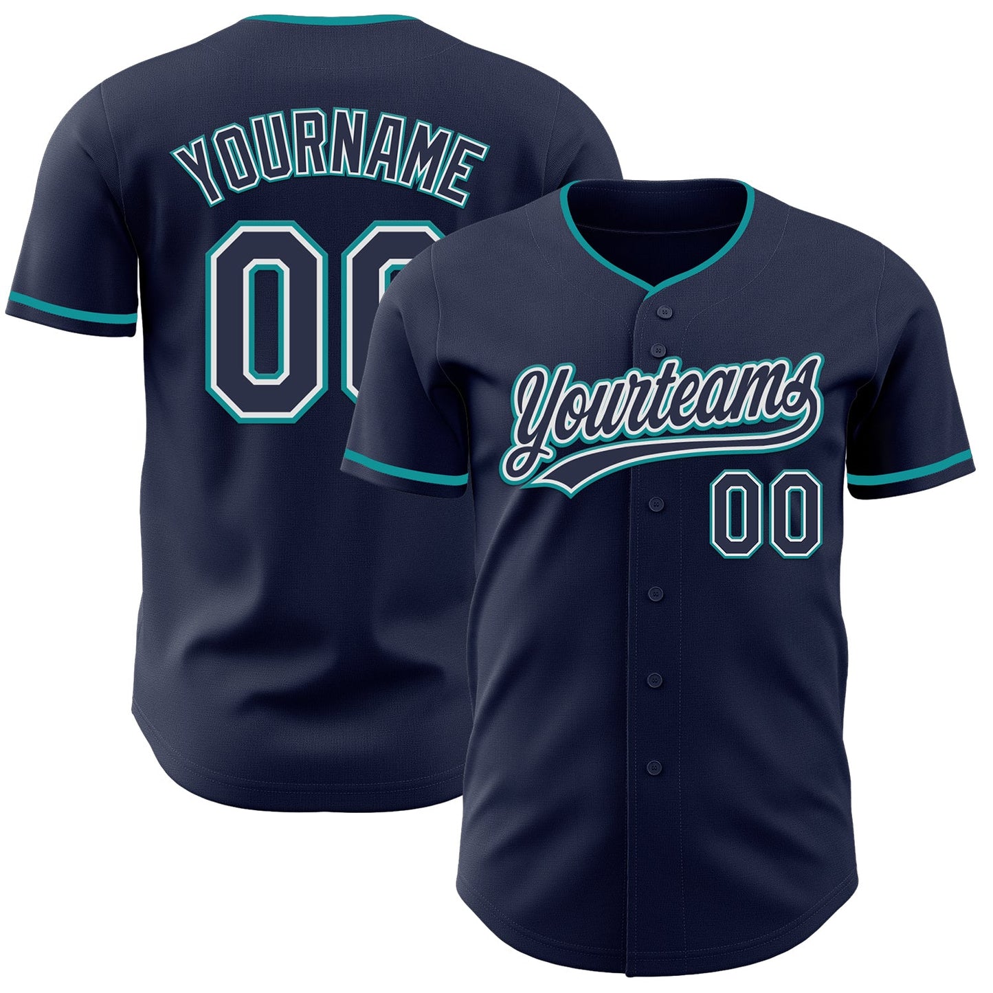 Custom Navy White-Teal Authentic Baseball Jersey - Main View
