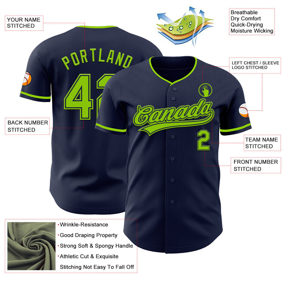 Custom Navy Neon Green Authentic Baseball Jersey view 3
