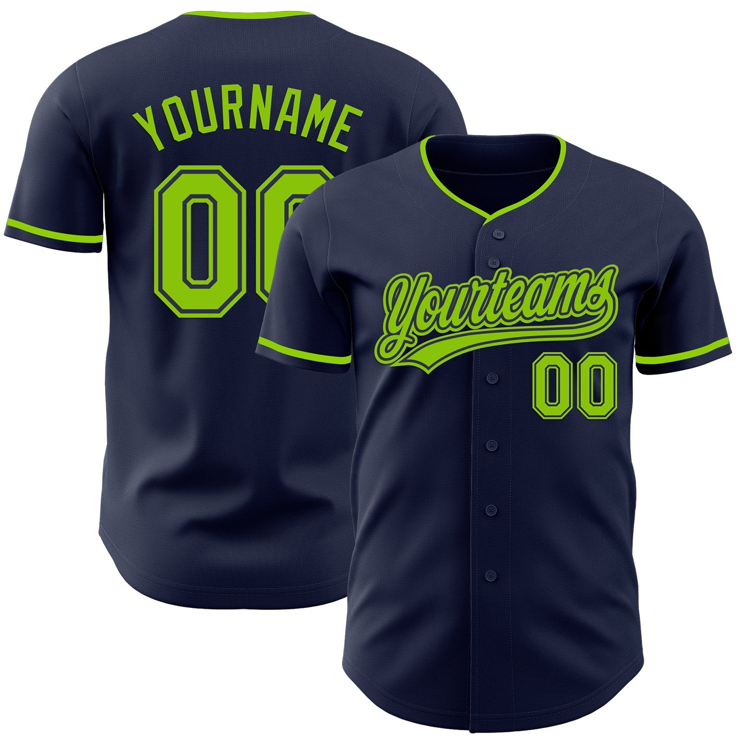 Custom Navy Neon Green Authentic Baseball Jersey - Main View