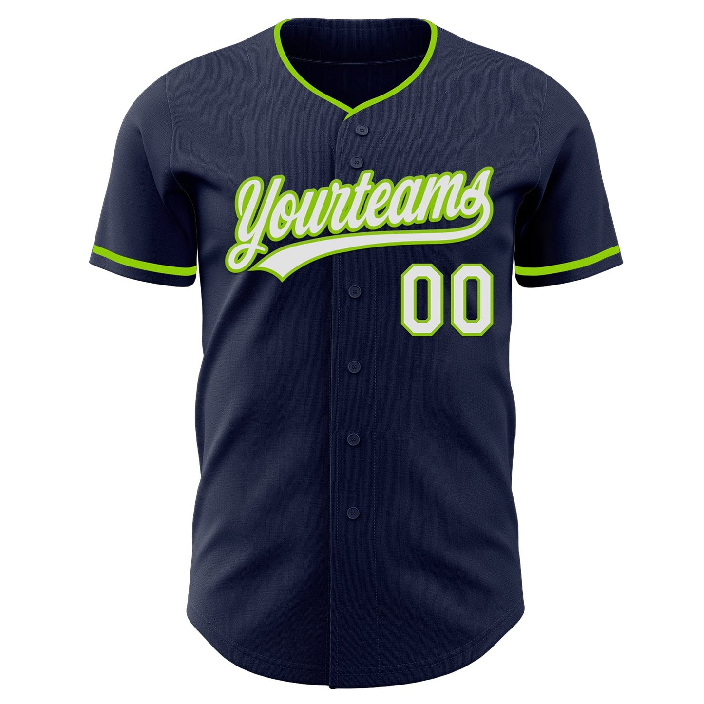 Custom Navy White-Neon Green Authentic Baseball Jersey view 2