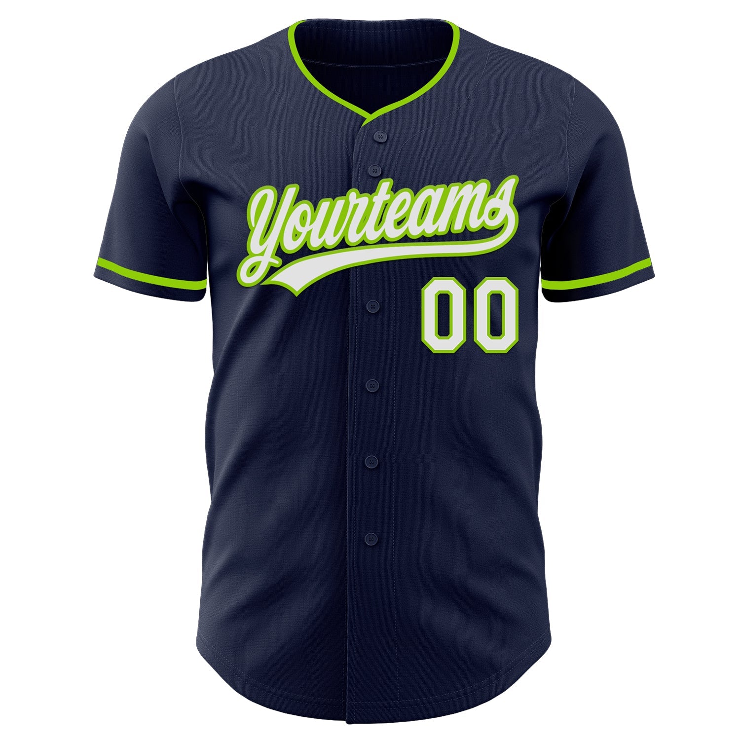 Custom Navy White-Neon Green Authentic Baseball Jersey view 2