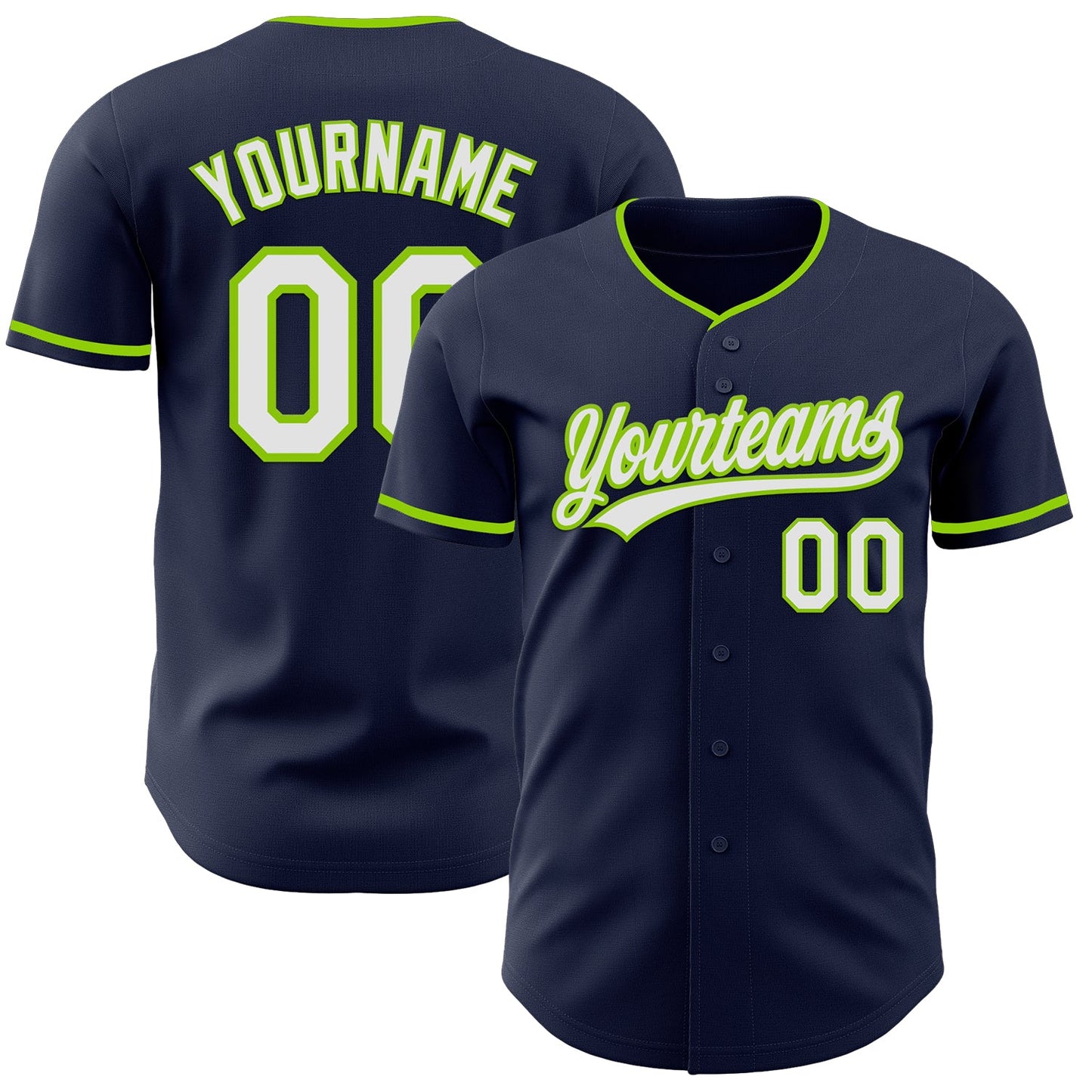 Custom Navy White-Neon Green Authentic Baseball Jersey - Main View