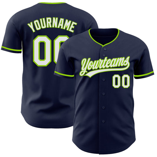 Custom Navy White-Neon Green Authentic Baseball Jersey - Main View
