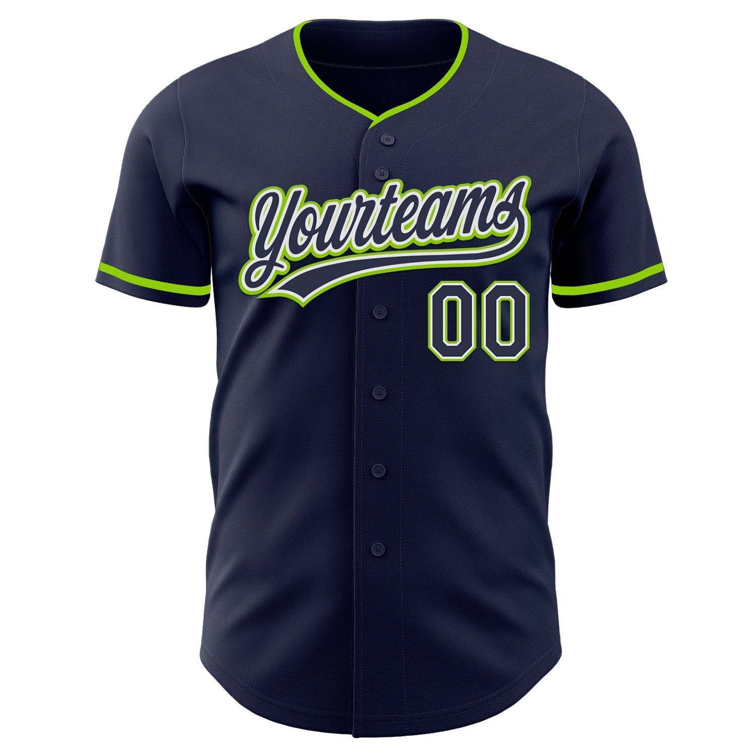 Custom Navy White-Neon Green Authentic Baseball Jersey view 2