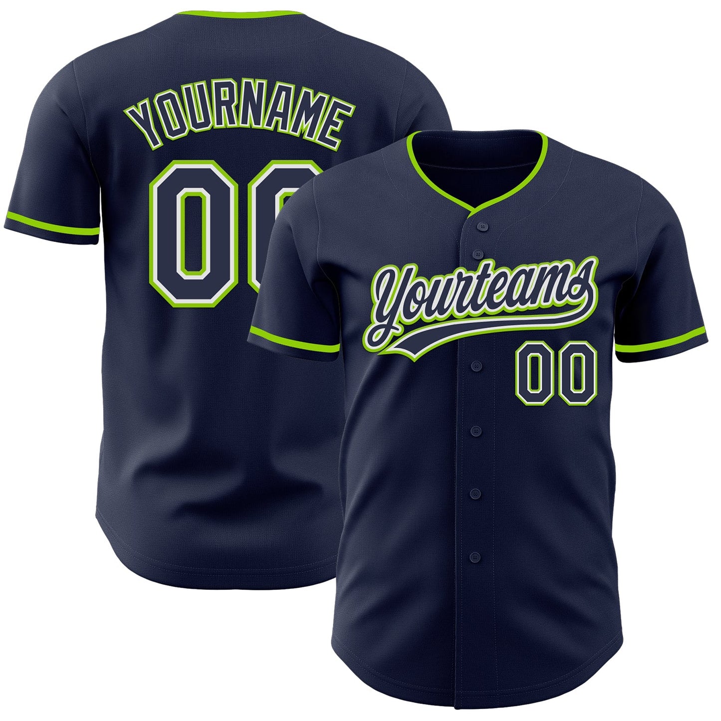 Custom Navy White-Neon Green Authentic Baseball Jersey - Main View