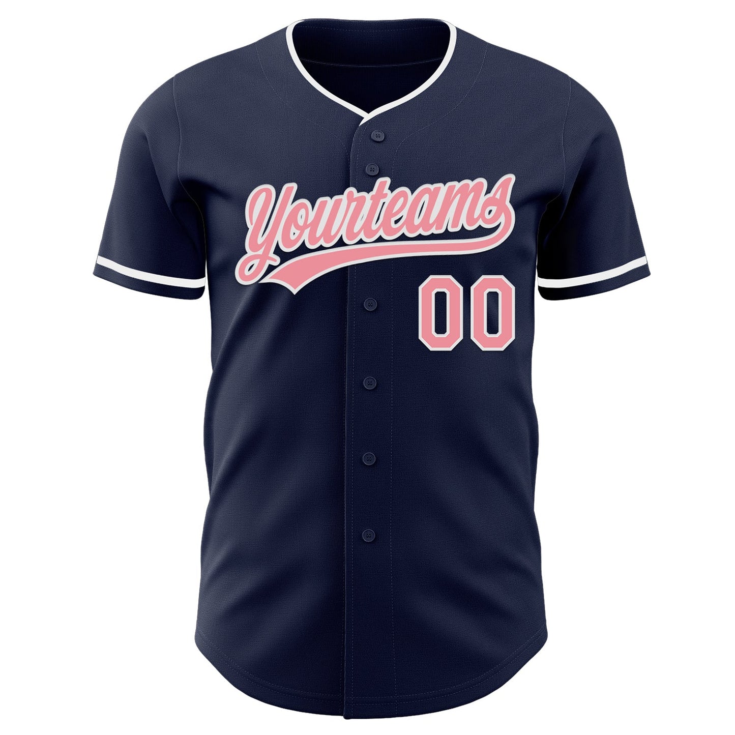 Custom Navy Medium Pink-White Authentic Baseball Jersey view 2