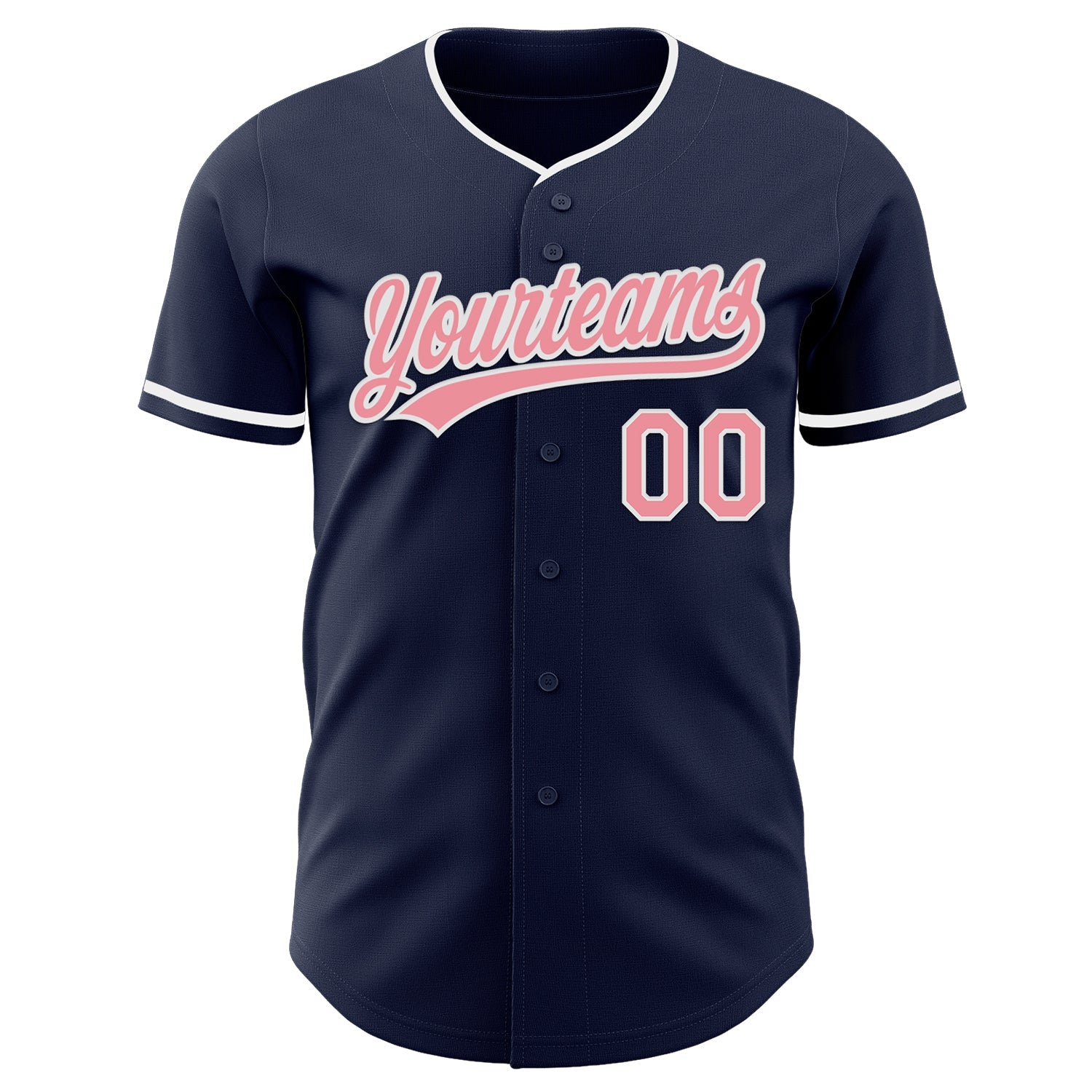 Custom Navy Medium Pink-White Authentic Baseball Jersey view 2