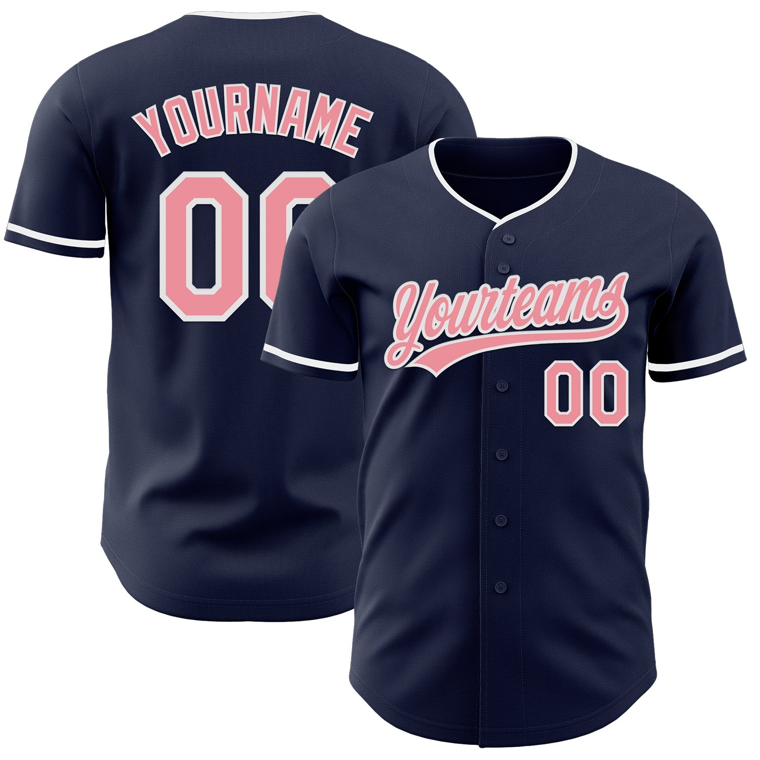 Custom Navy Medium Pink-White Authentic Baseball Jersey - Main View