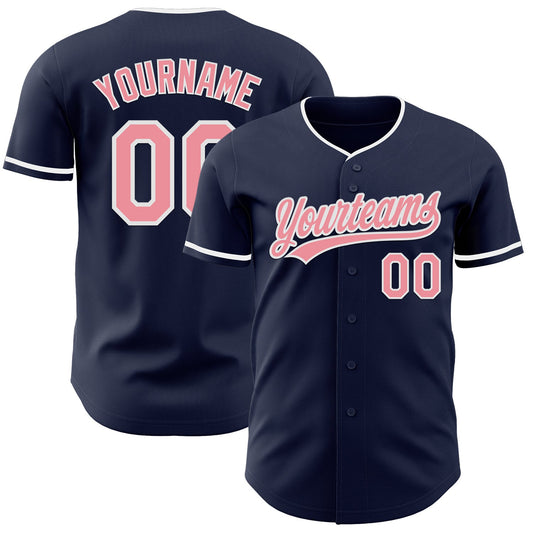 Custom Navy Medium Pink-White Authentic Baseball Jersey - Main View