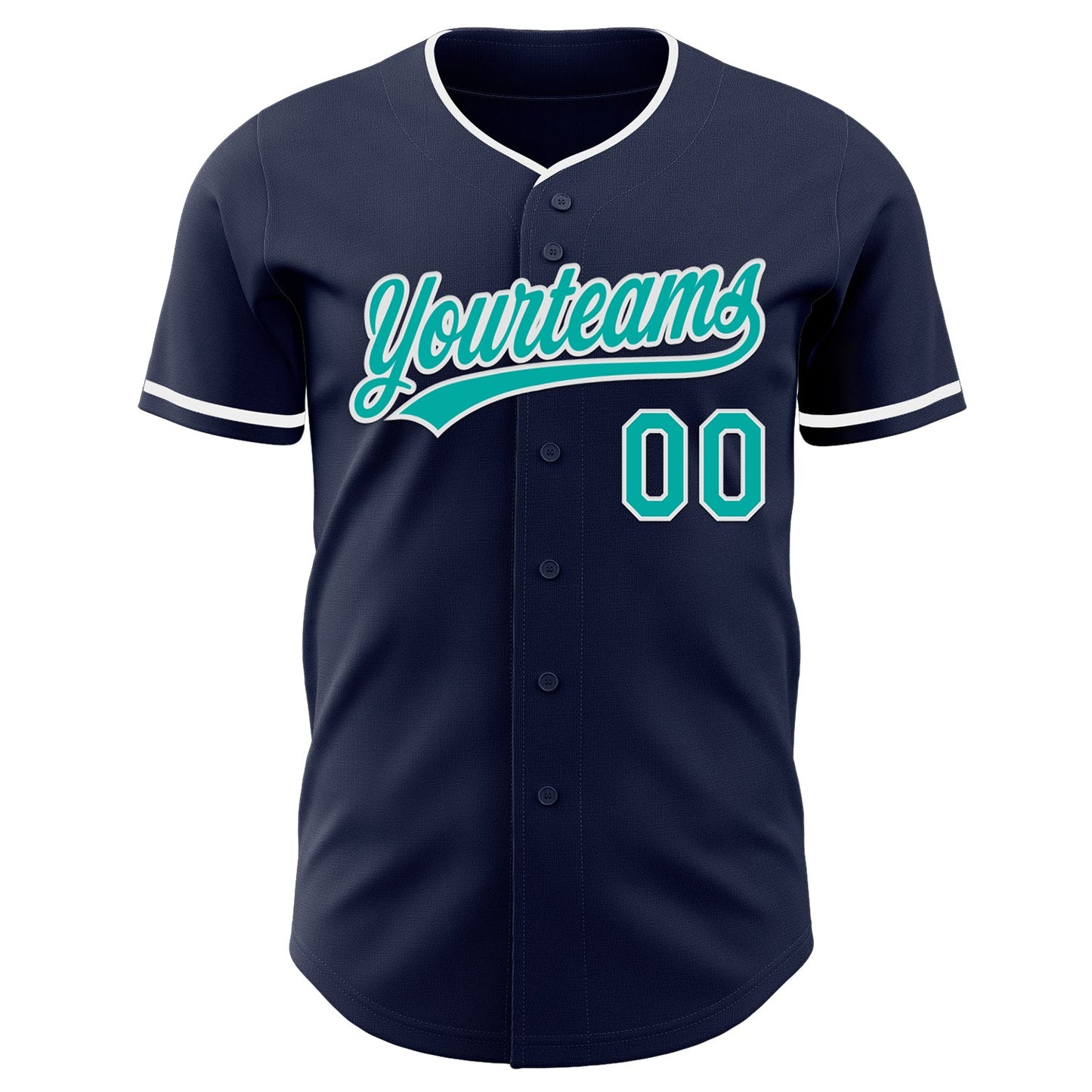 Custom Navy Aqua-White Authentic Baseball Jersey view 2