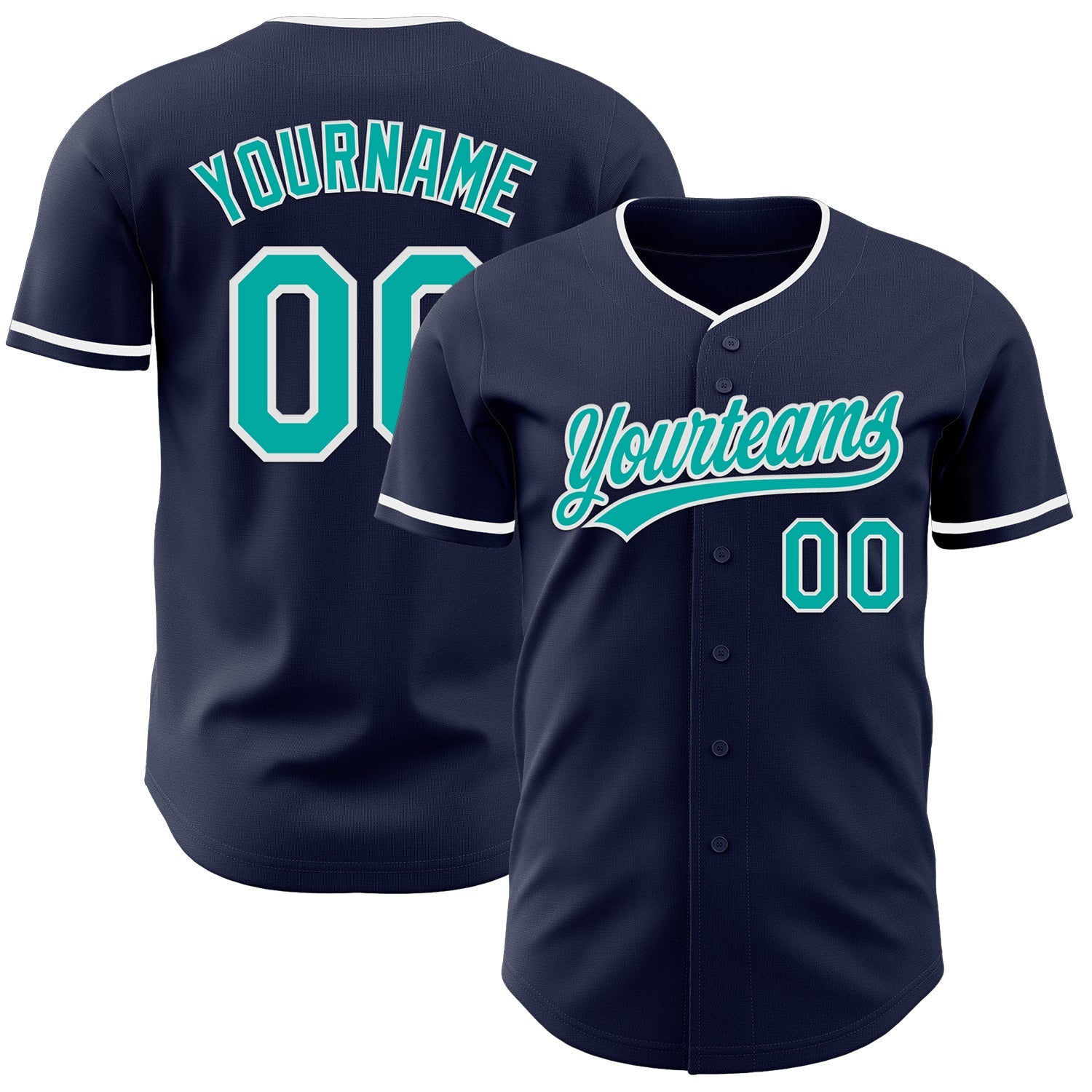 Custom Navy Aqua-White Authentic Baseball Jersey - Main View