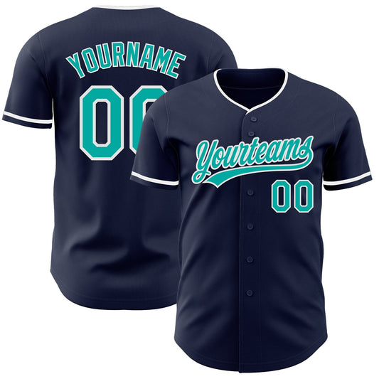 Custom Navy Aqua-White Authentic Baseball Jersey - Main View