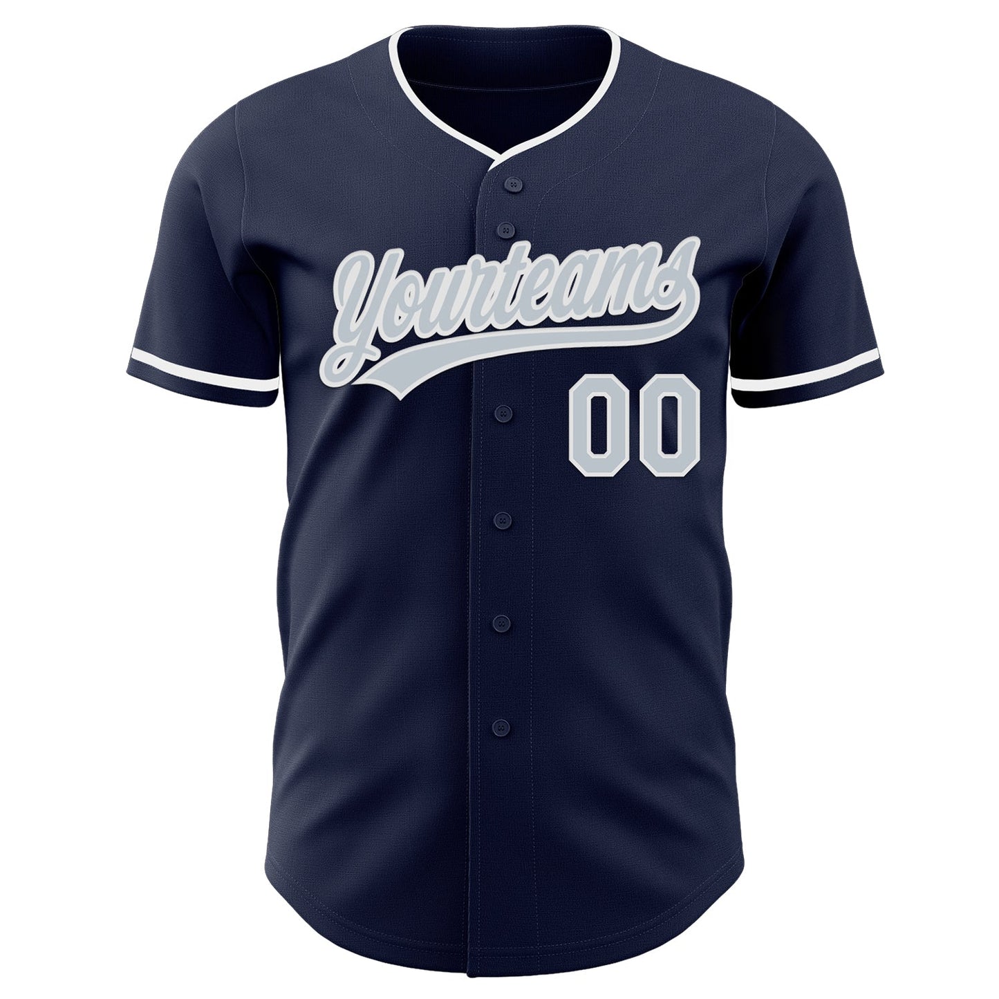 Custom Navy Silver-White Authentic Baseball Jersey view 2