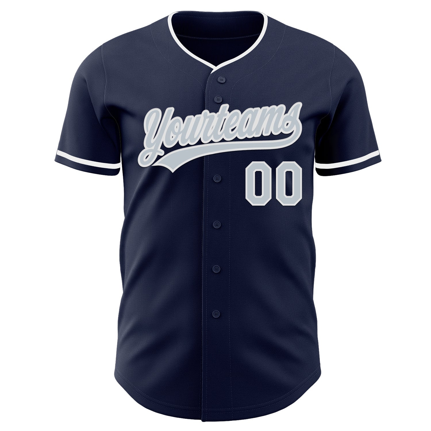 Custom Navy Silver-White Authentic Baseball Jersey view 2