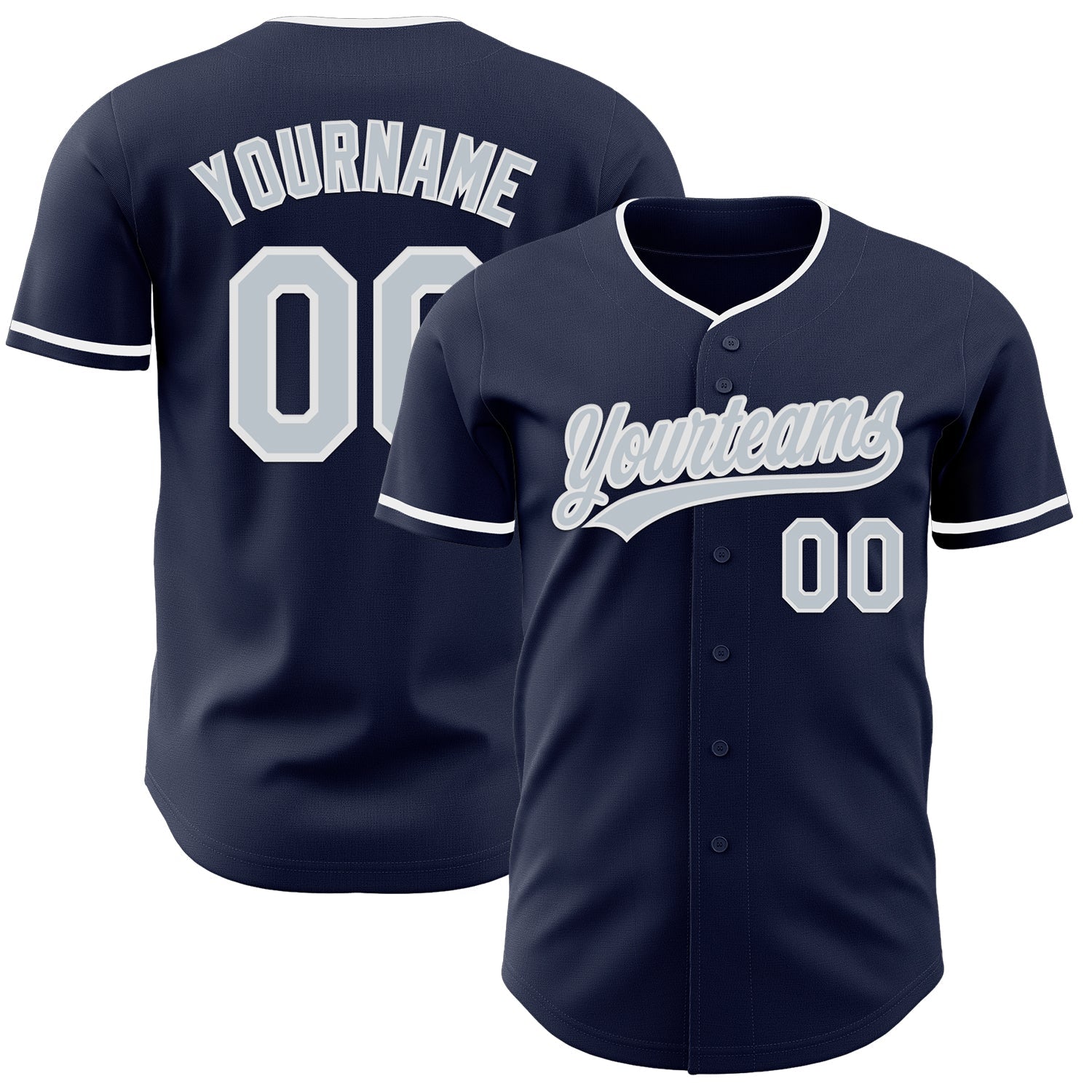 Custom Navy Silver-White Authentic Baseball Jersey - Main View
