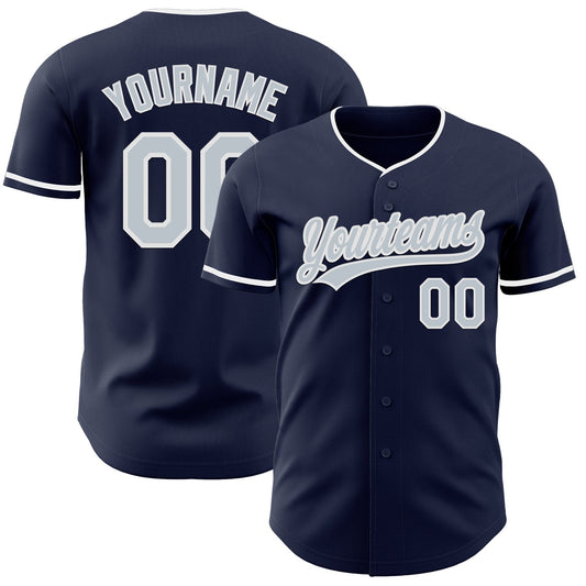 Custom Navy Silver-White Authentic Baseball Jersey - Main View