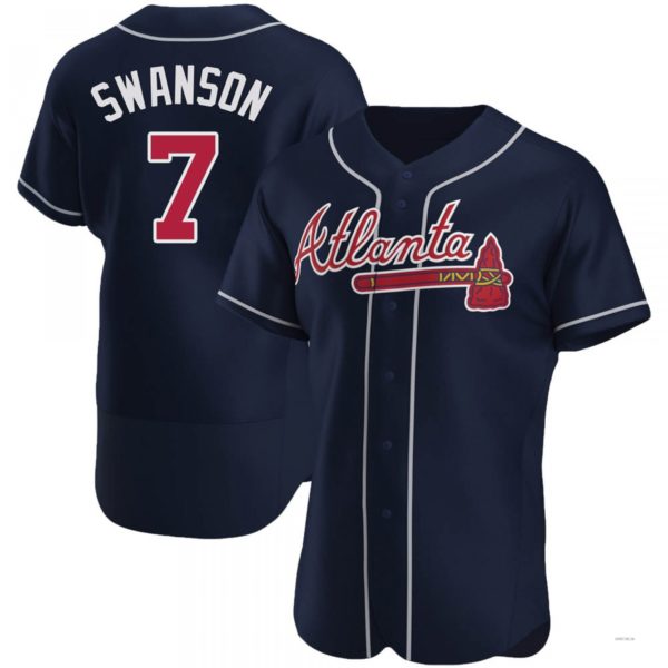 Atlanta Braves #7 Dansby Swanson Navy Alternate Jersey Navy Alternate Jersey Stitches Baseball Jerseys - Main View