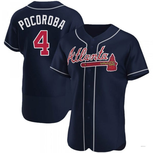 Atlanta Braves #4 Biff Pocoroba Navy Alternate Jersey Stitches Baseball Jerseys - Main View