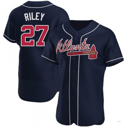 Atlanta Braves #27 Austin Riley Navy Alternate Jersey Stitches Baseball Jerseys - Main View