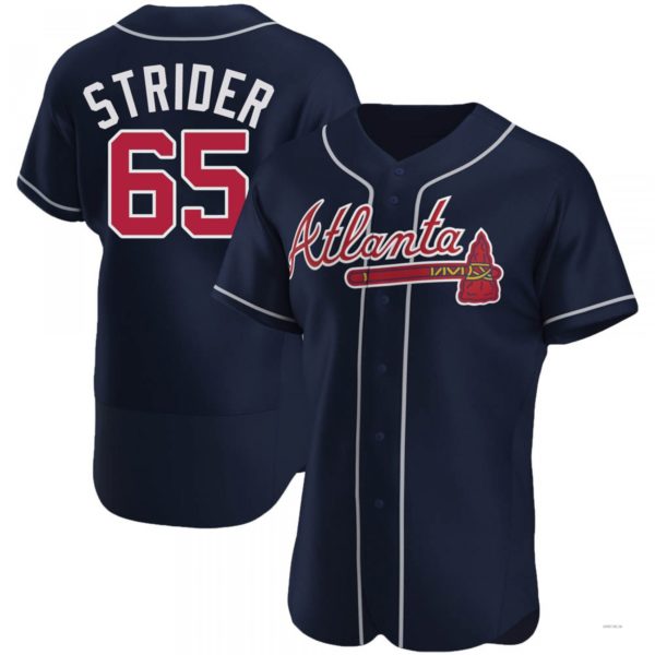 Atlanta Braves #65 Spencer Strider Navy Alternate Jersey Stitches Baseball Jerseys - Main View