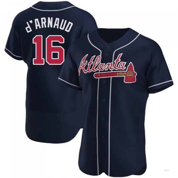 Atlanta Braves #16 Travis d¡¯Arnaud Navy Alternate Jersey Stitches Baseball Jerseys - Main View