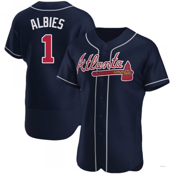 Atlanta Braves #1 Ozzie Albies Navy Alternate Jersey Stitches Baseball Jerseys - Main View