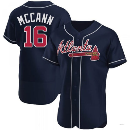 Atlanta Braves #16 Brian McCann Navy Alternate Jersey Stitches Baseball Jerseys - Main View
