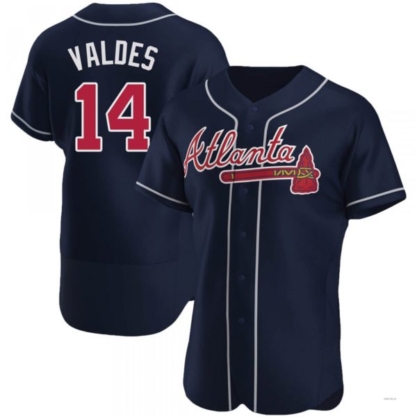 Atlanta Braves #14 Javier Valdes Navy Alternate Jersey Stitches Baseball Jerseys - Main View