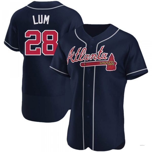 Atlanta Braves #28 Mike Lum Navy Alternate Jersey Stitches Baseball Jerseys - Main View