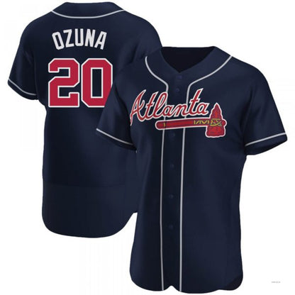 Atlanta Braves #20 Marcell Ozuna Navy Alternate Jersey Stitches Baseball Jerseys - Main View