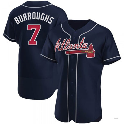 Atlanta Braves #7 Jeff Burroughs Navy Alternate Jersey Stitches Baseball Jerseys - Main View