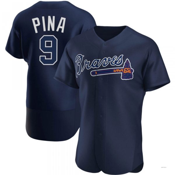 Atlanta Braves #9 Manny Pina Navy Alternate Team Name Jersey Stitches Baseball Jerseys - Main View