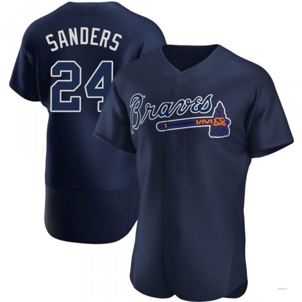 Atlanta Braves #24 Deion Sanders Navy Alternate Team Name Jersey Stitches Baseball Jerseys - Main View