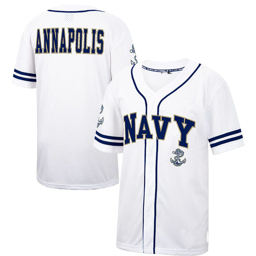 N.Midshipmen Colosseum Free Spirited Baseball Jersey White Navy Stitched American College Jerseys - Main View