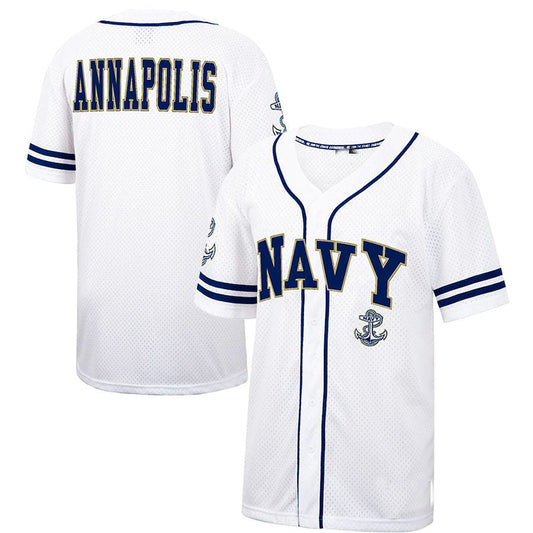 N.Midshipmen Colosseum Free Spirited Baseball Jersey White Navy Stitched American College Jerseys - Main View